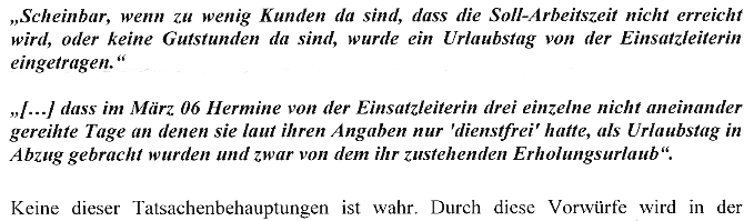 Faksimile aus dem Antrag vom HILFSWERK zur Gegendarstellung zu der themenbezogenen Textpassage