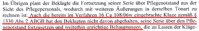 Faksimile aus der Klagsschrift vom HILFSWERK zu der nunmehr zurückgezogenen Klage gegen Walter Egon Glöckel